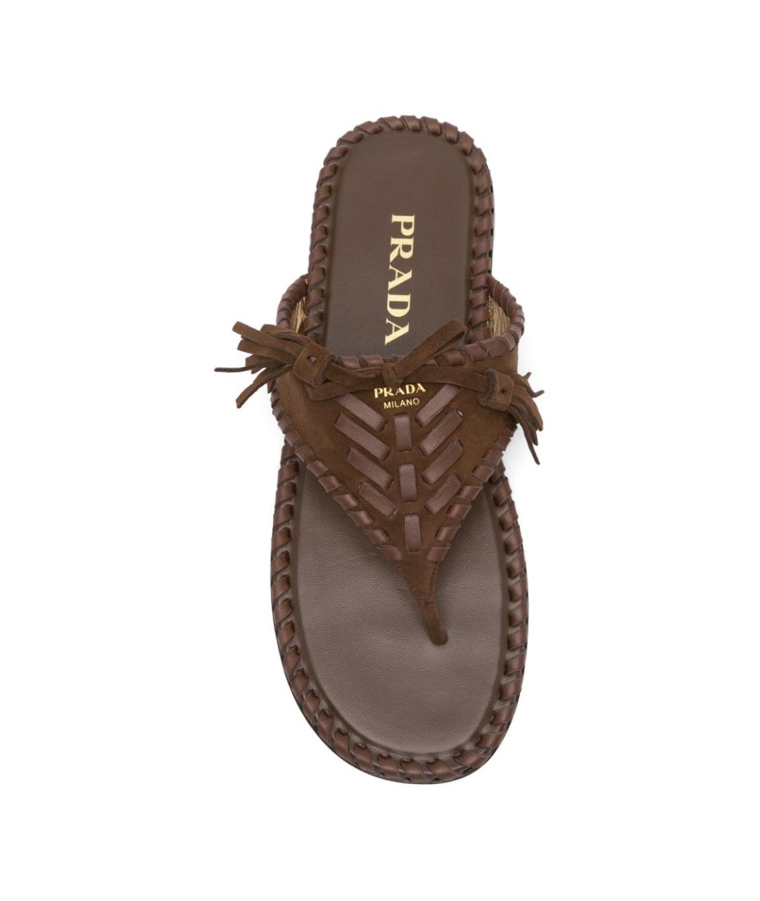 PRADA Коричневые кожаные шлепанцы, фото 3