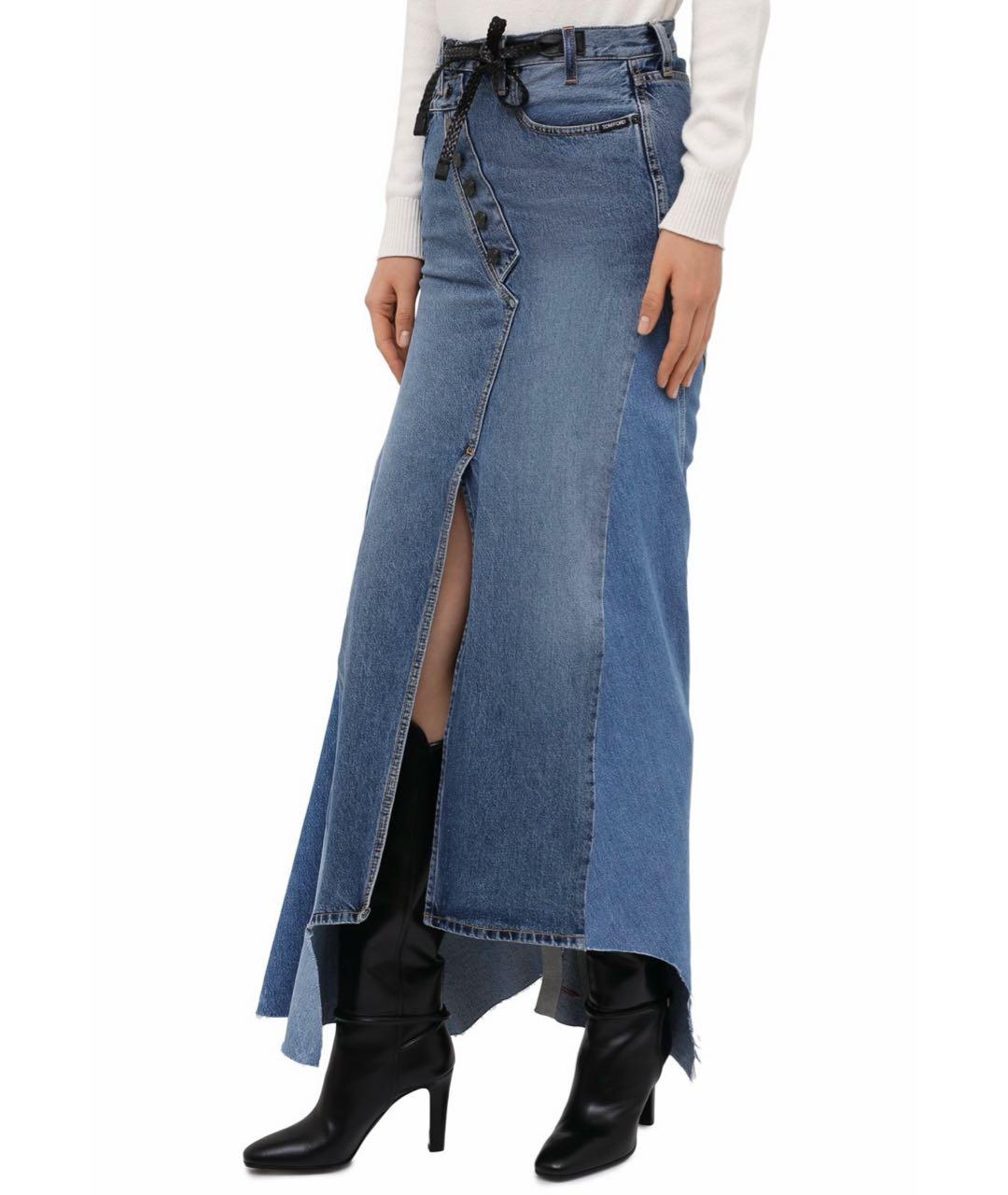 TOM FORD Голубая деним юбка макси, фото 2