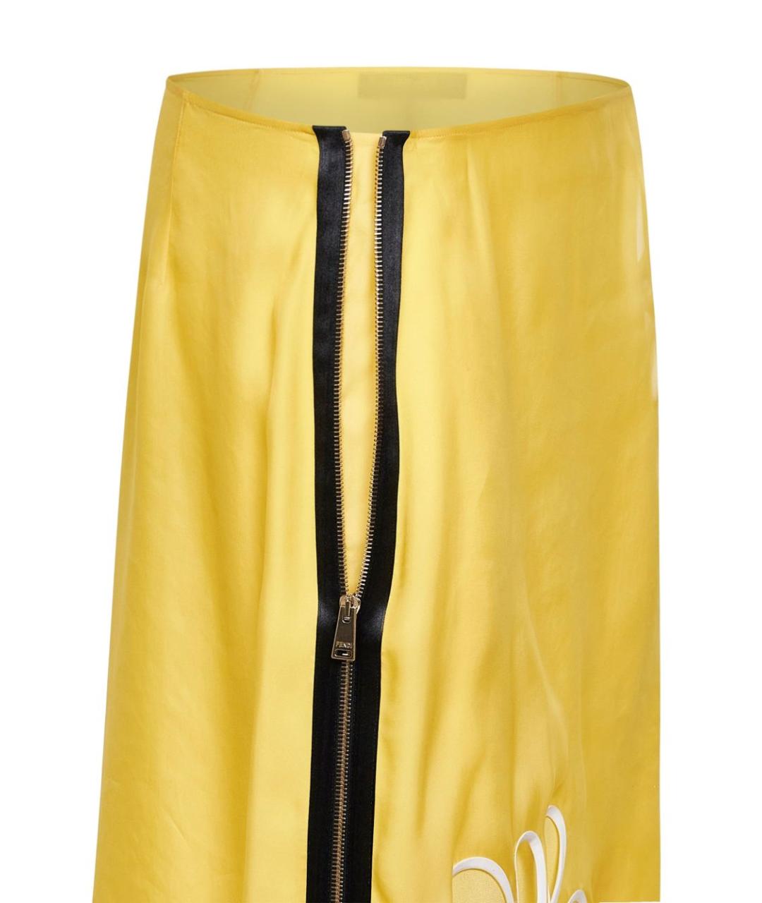 FENDI Желтая шелковая юбка миди, фото 2