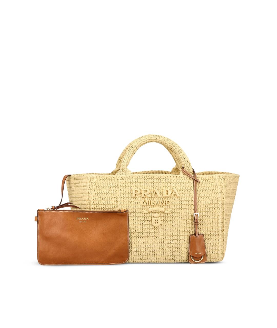 PRADA Бежевая пелетеная сумка тоут, фото 1