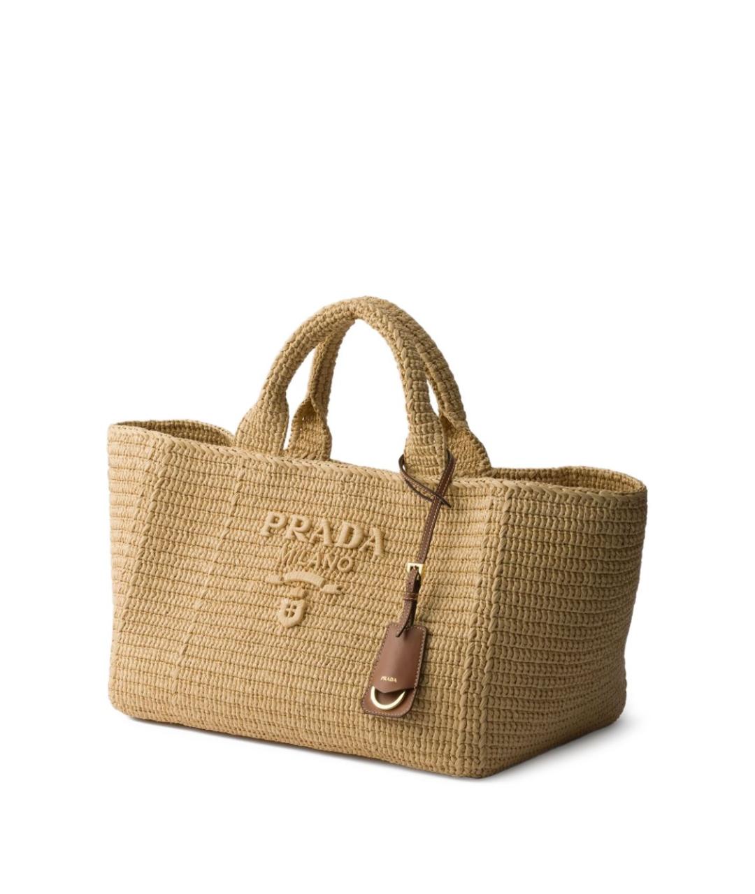 PRADA Бежевая пелетеная сумка тоут, фото 4