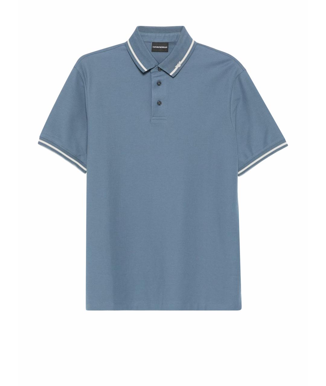 EMPORIO ARMANI Синее хлопковое поло с коротким рукавом, фото 1