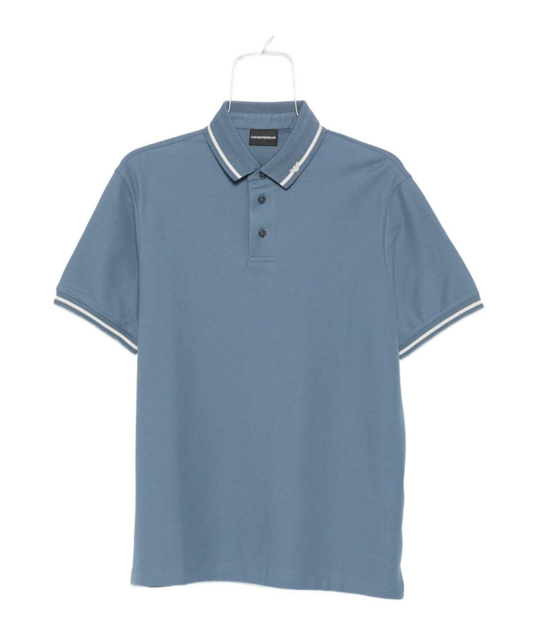 EMPORIO ARMANI Синее хлопковое поло с коротким рукавом, фото 4
