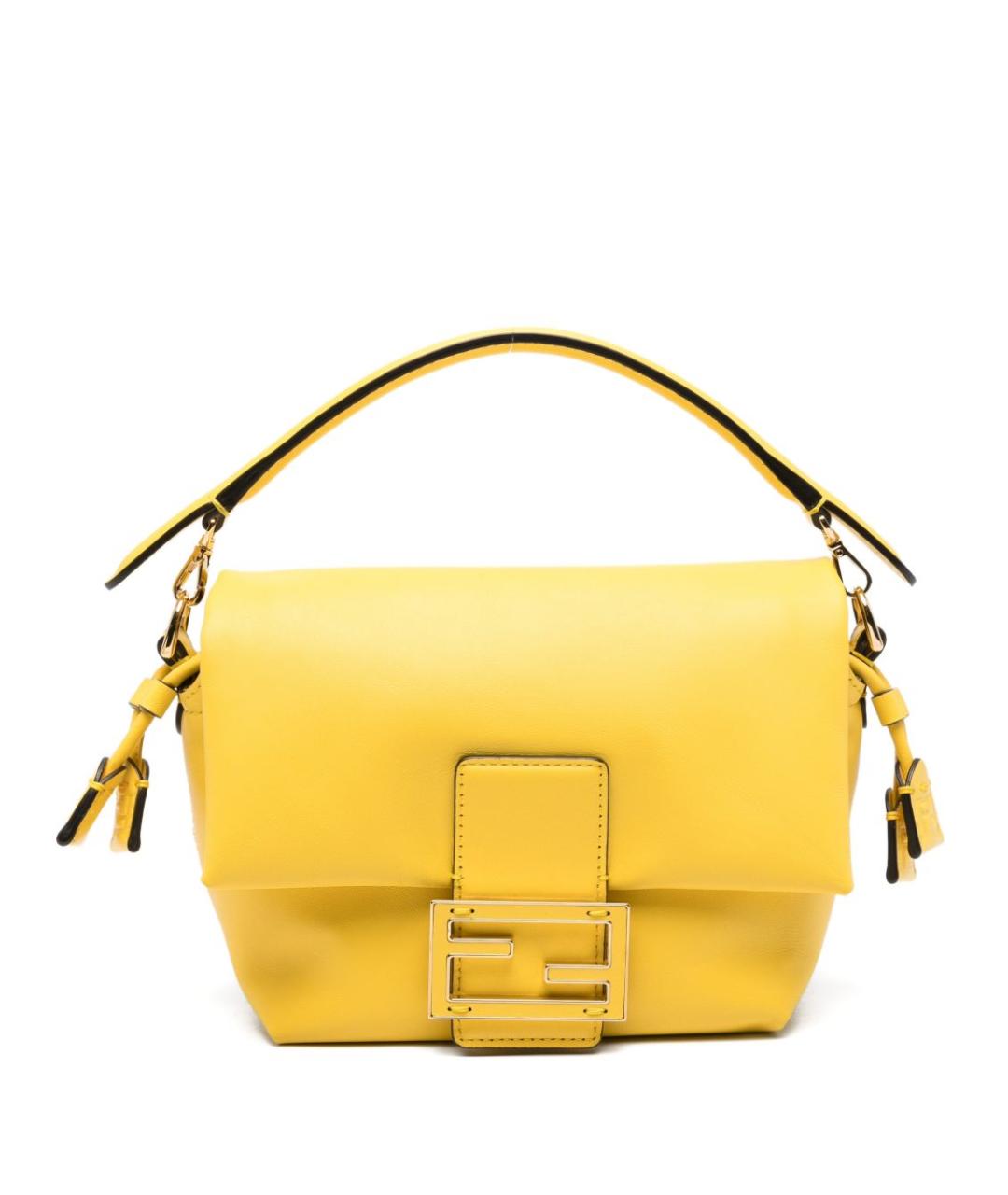 FENDI Желтая кожаная сумка с короткими ручками, фото 1