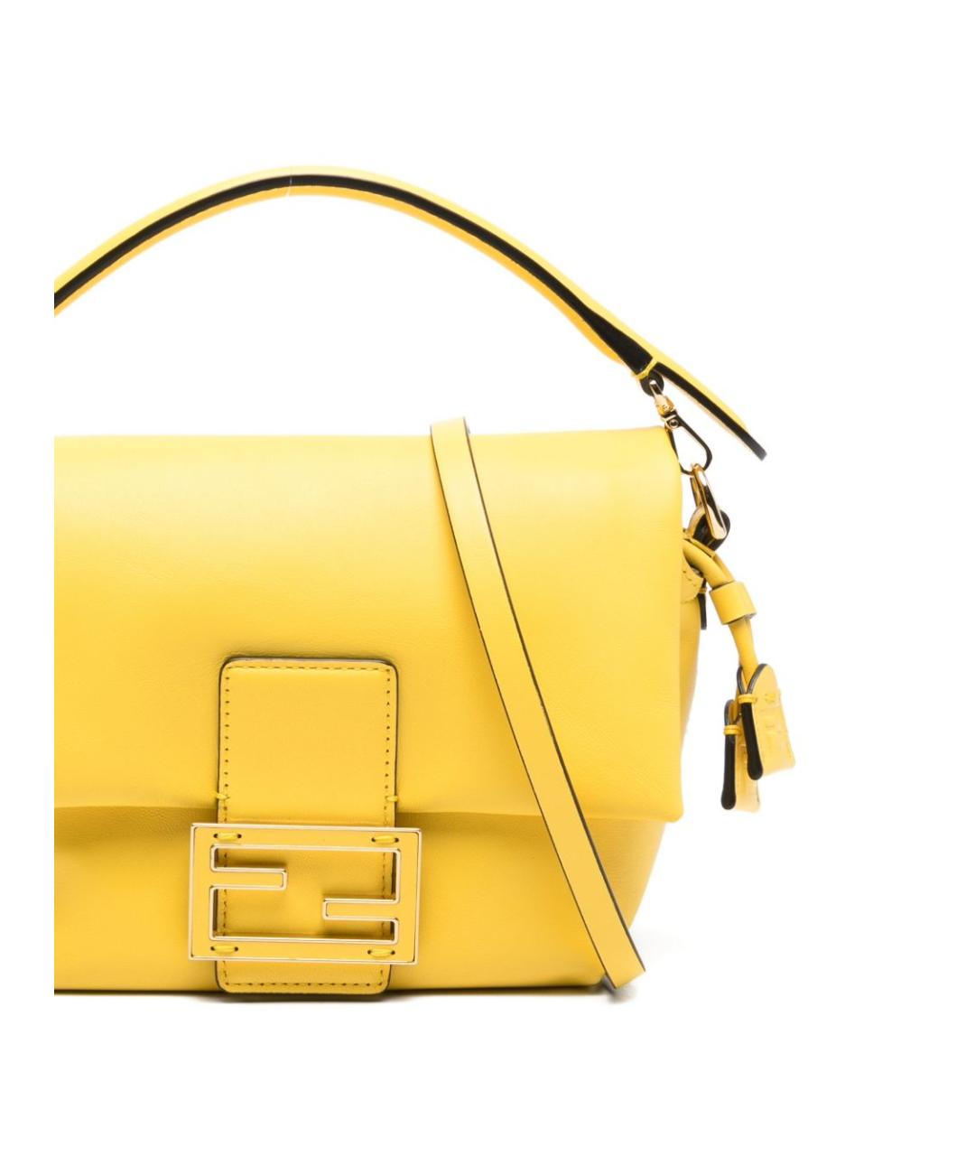 FENDI Желтая кожаная сумка с короткими ручками, фото 4