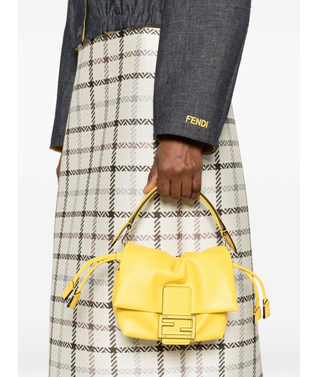 FENDI Желтая кожаная сумка с короткими ручками, фото 5