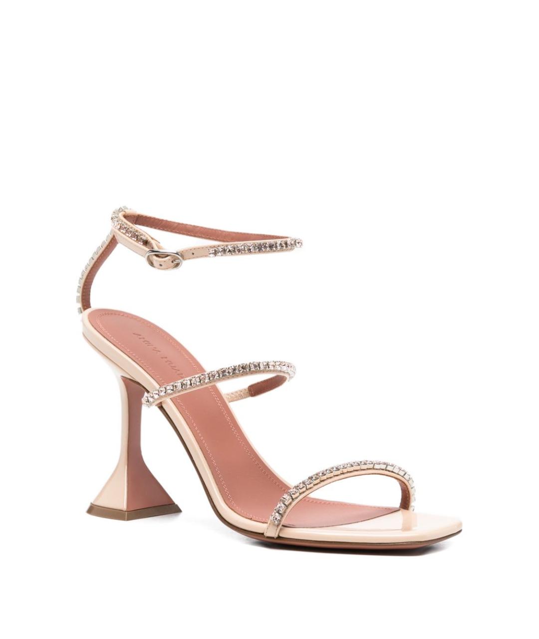 Amina Muaddi Золотые кожаные босоножки, фото 2