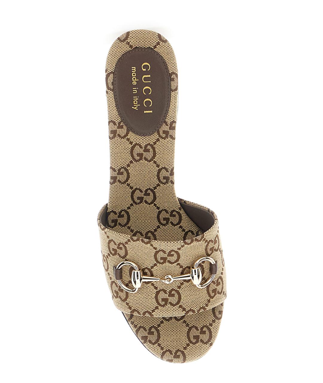 GUCCI Бежевые текстильные босоножки, фото 4