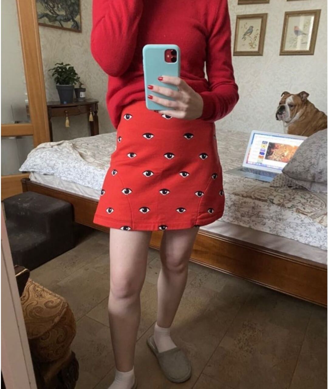 KENZO Красная хлопковая юбка мини, фото 6