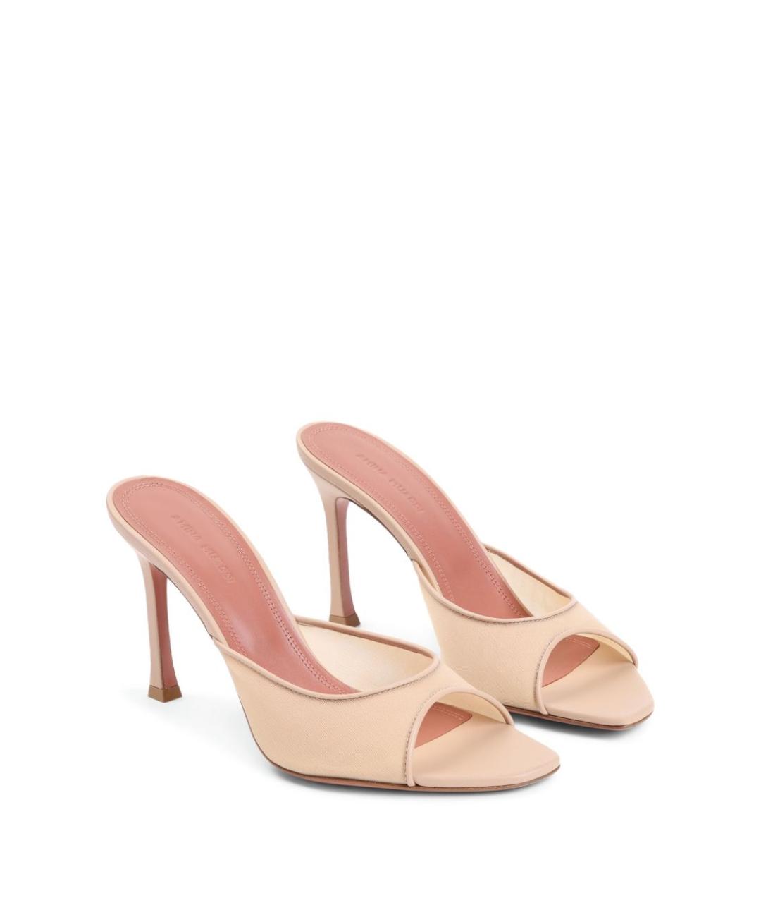 Amina Muaddi Бежевые текстильные мюли, фото 4