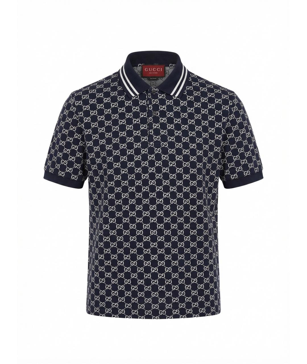 GUCCI Темно-синее хлопковое поло с коротким рукавом, фото 2