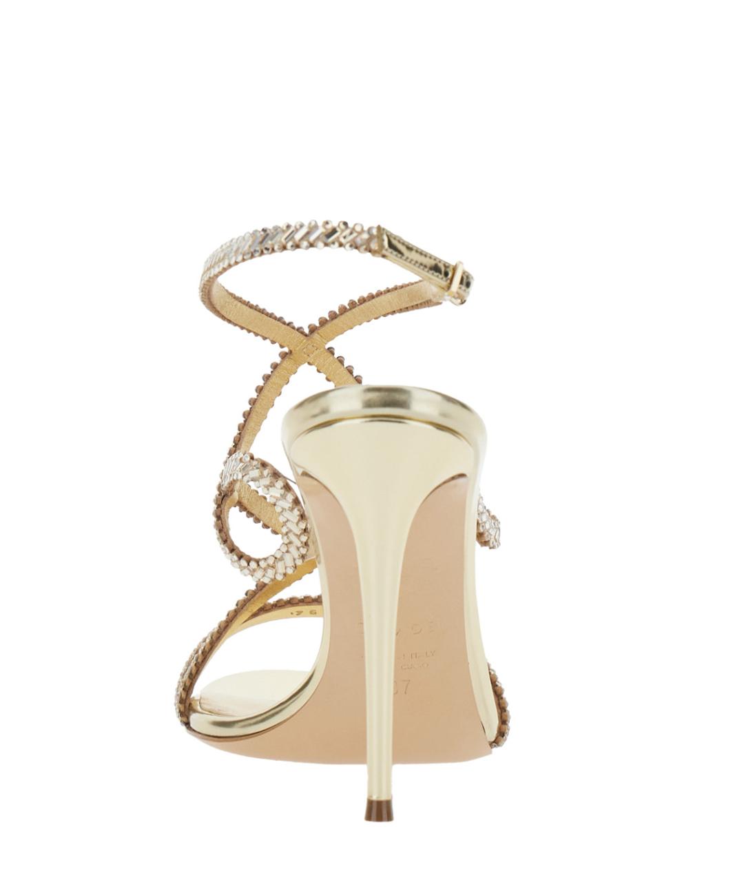 CASADEI Золотые кожаные босоножки, фото 4