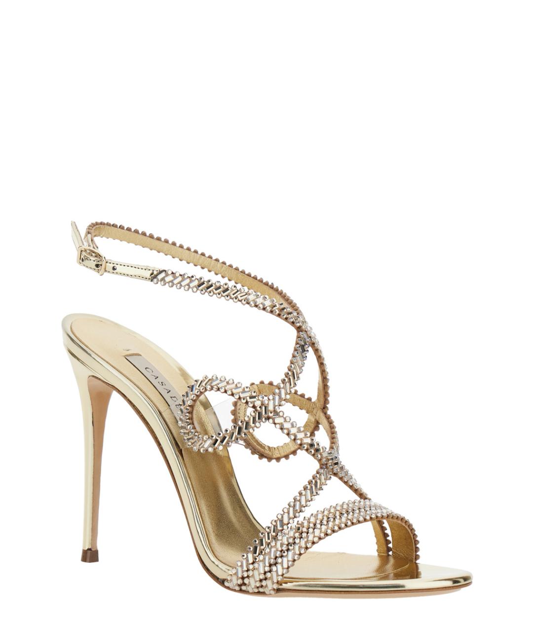 CASADEI Золотые кожаные босоножки, фото 2