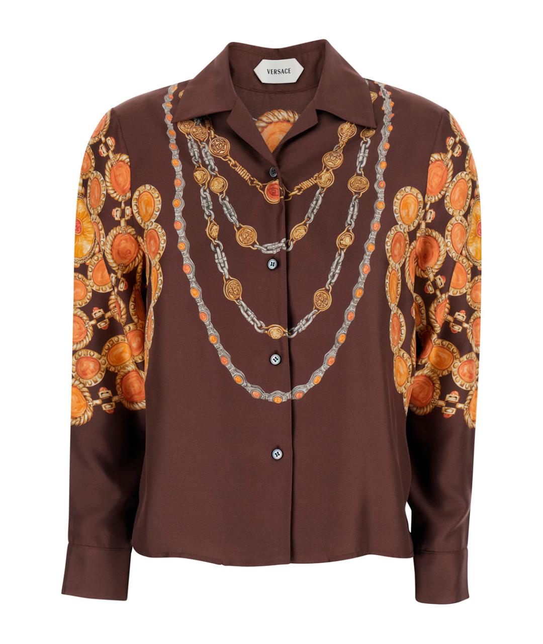 VERSACE Коричневая шелковая рубашка, фото 1