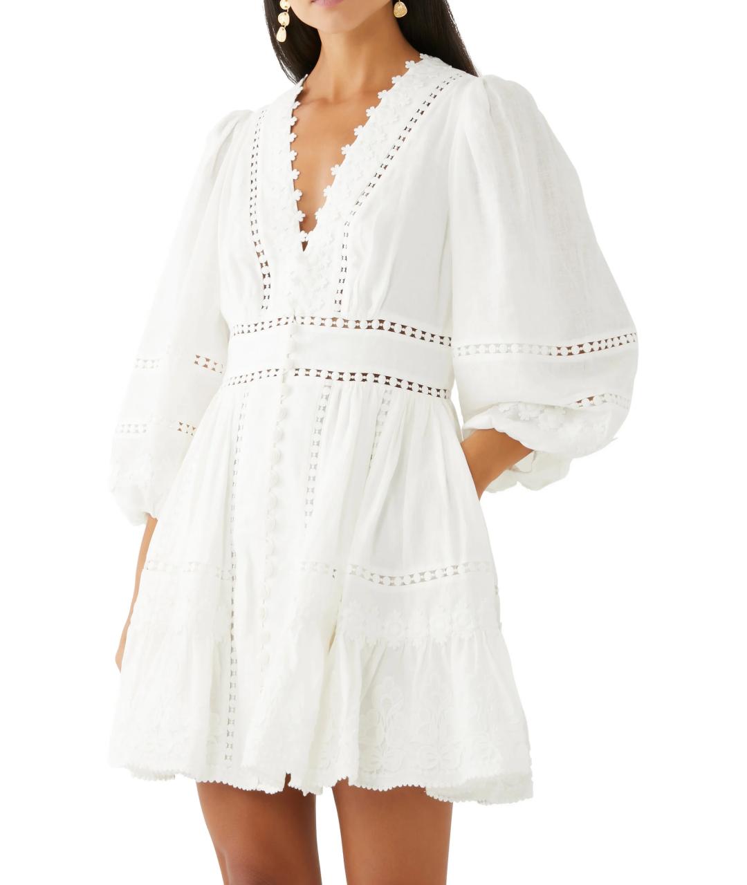 ZIMMERMANN Белое льняное коктейльное платье, фото 8