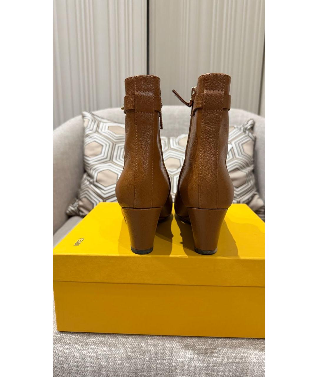 FENDI Коричневые кожаные ботильоны, фото 4