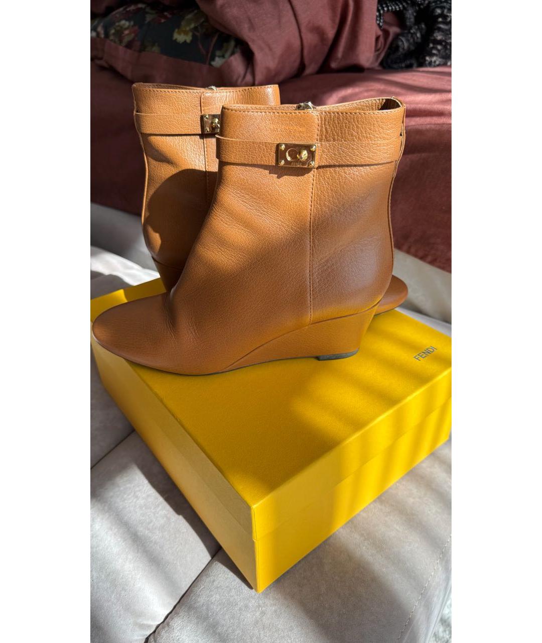 FENDI Коричневые кожаные ботильоны, фото 9