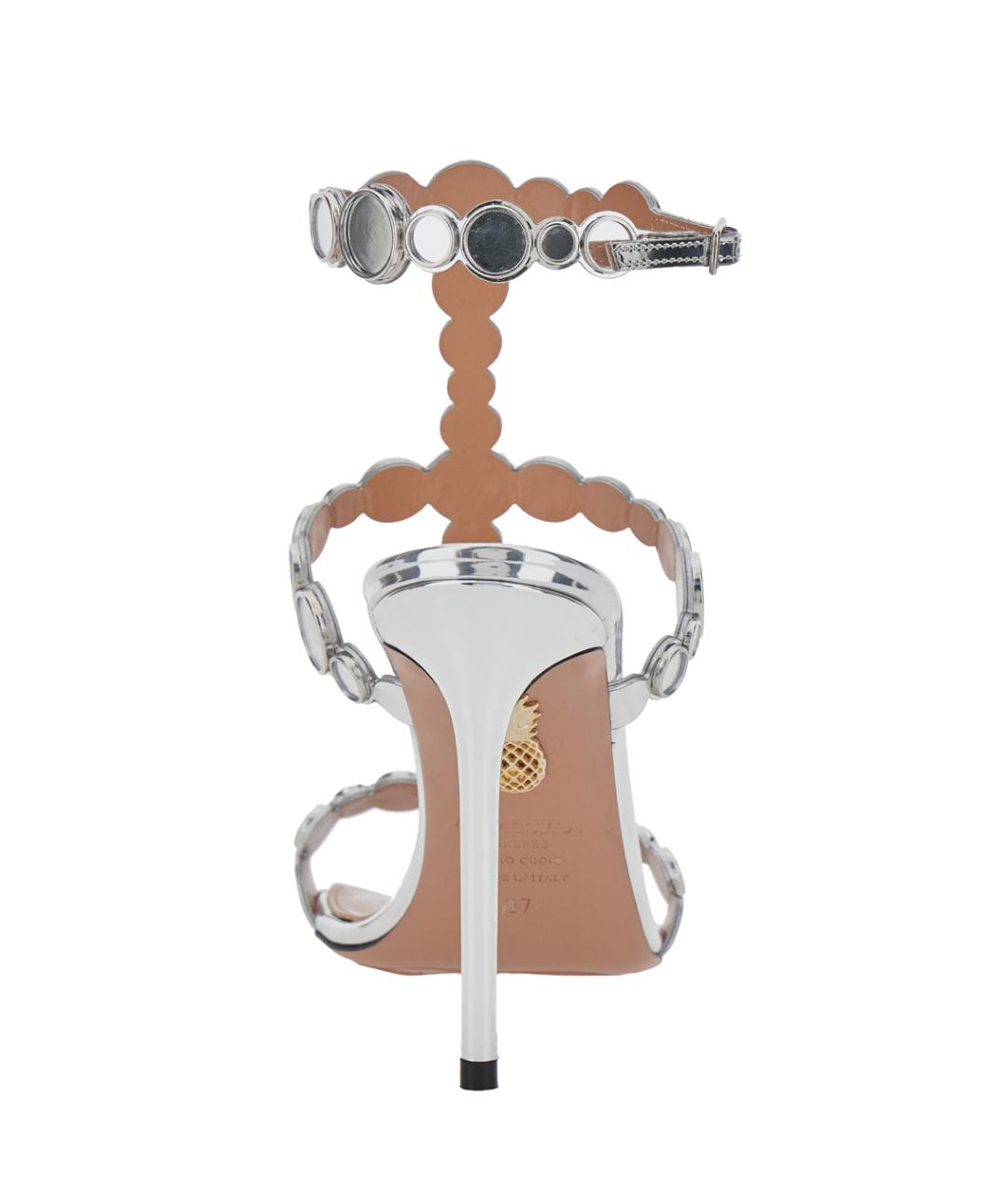 AQUAZZURA Серебряные кожаные босоножки, фото 4