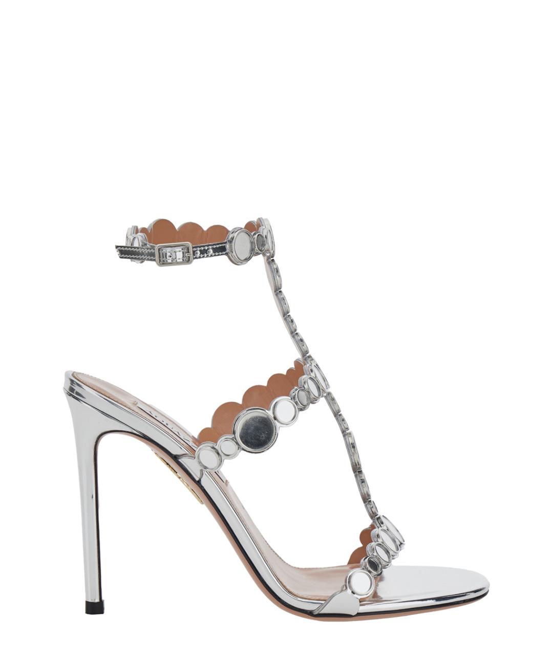AQUAZZURA Серебряные кожаные босоножки, фото 1