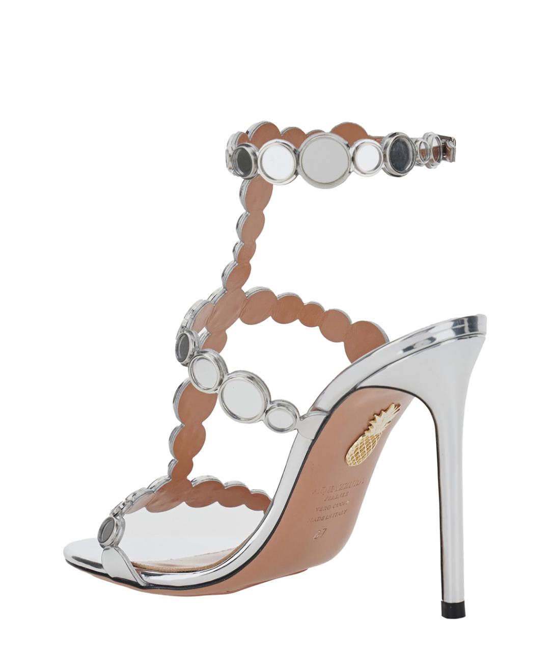 AQUAZZURA Серебряные кожаные босоножки, фото 3