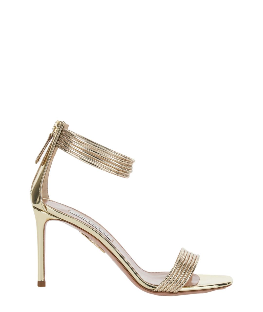 AQUAZZURA Золотые кожаные босоножки, фото 1