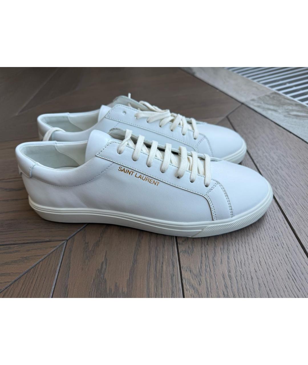 SAINT LAURENT Белые кожаные низкие кроссовки / кеды, фото 5