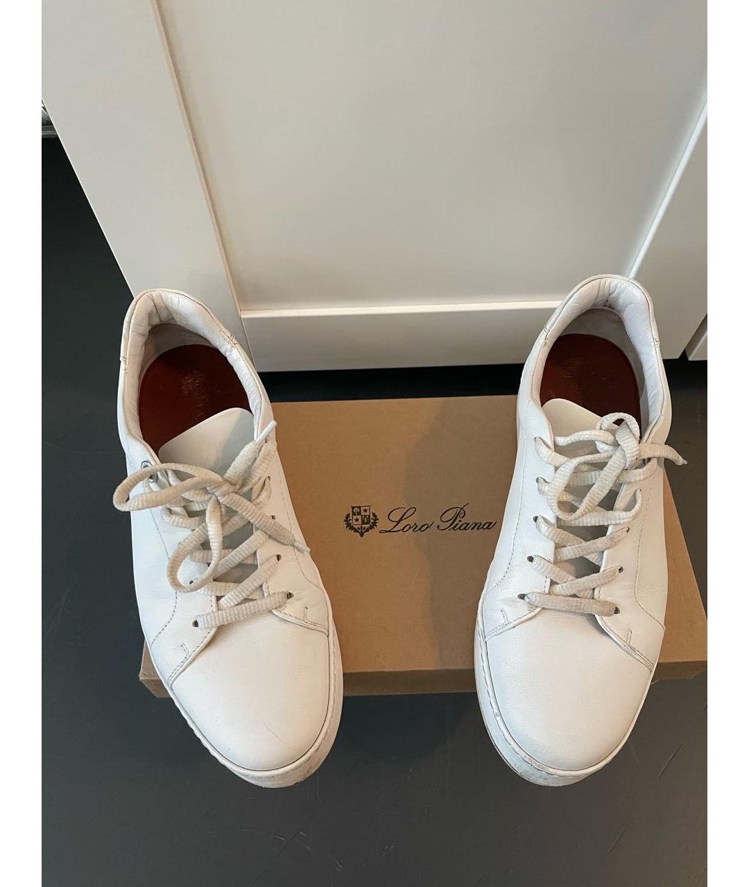 LORO PIANA Белые кожаные кроссовки, фото 8