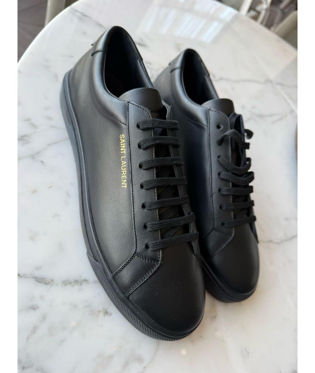 SAINT LAURENT Черные кожаные низкие кроссовки / кеды, фото 2