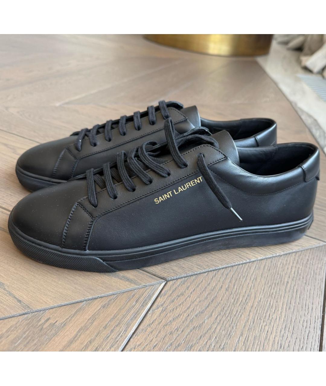 SAINT LAURENT Черные кожаные низкие кроссовки / кеды, фото 3