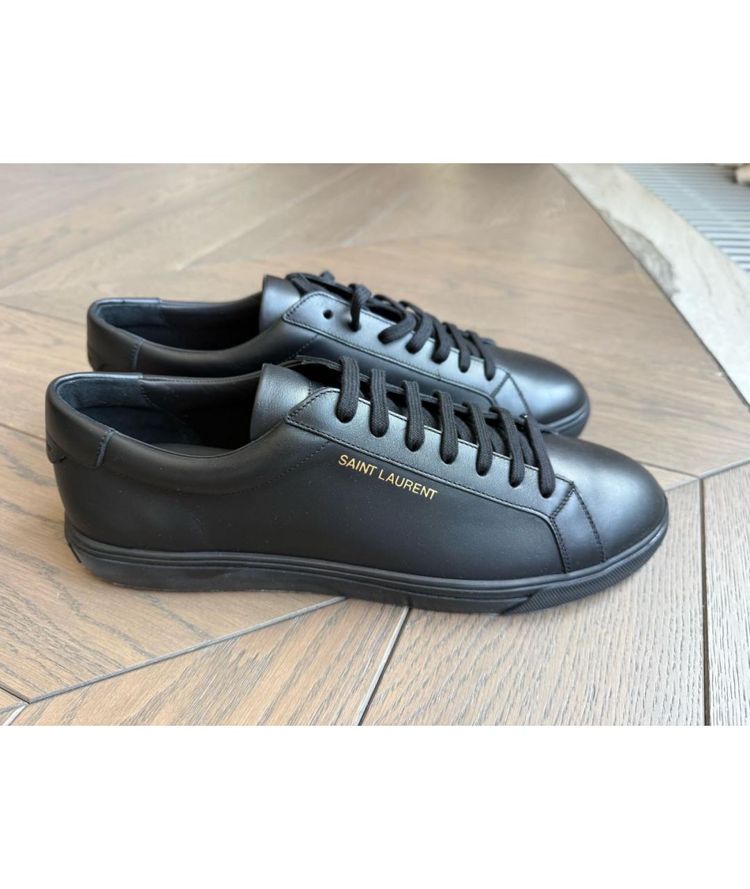 SAINT LAURENT Черные кожаные низкие кроссовки / кеды, фото 6
