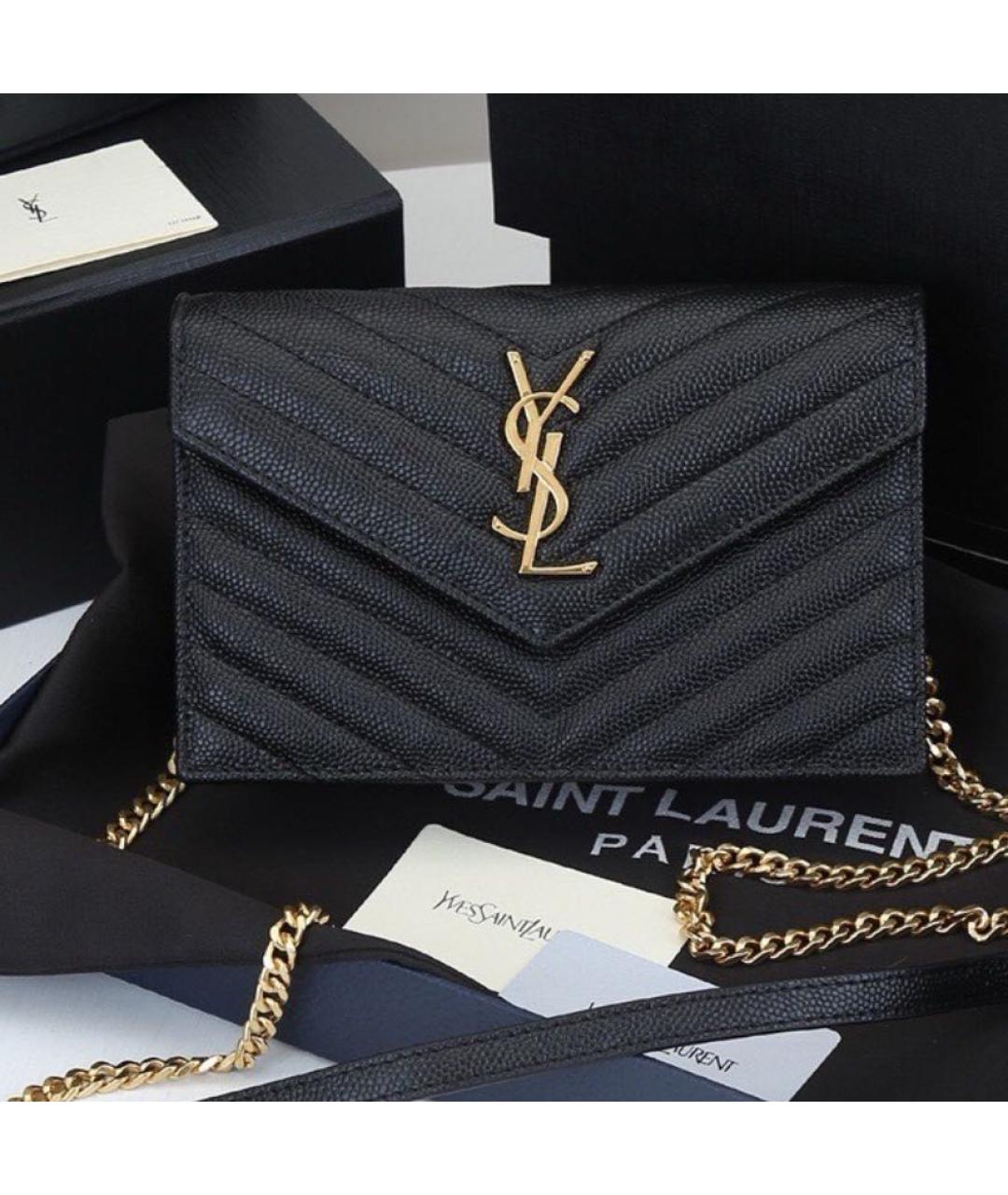 SAINT LAURENT Черная кожаная сумка через плечо, фото 2