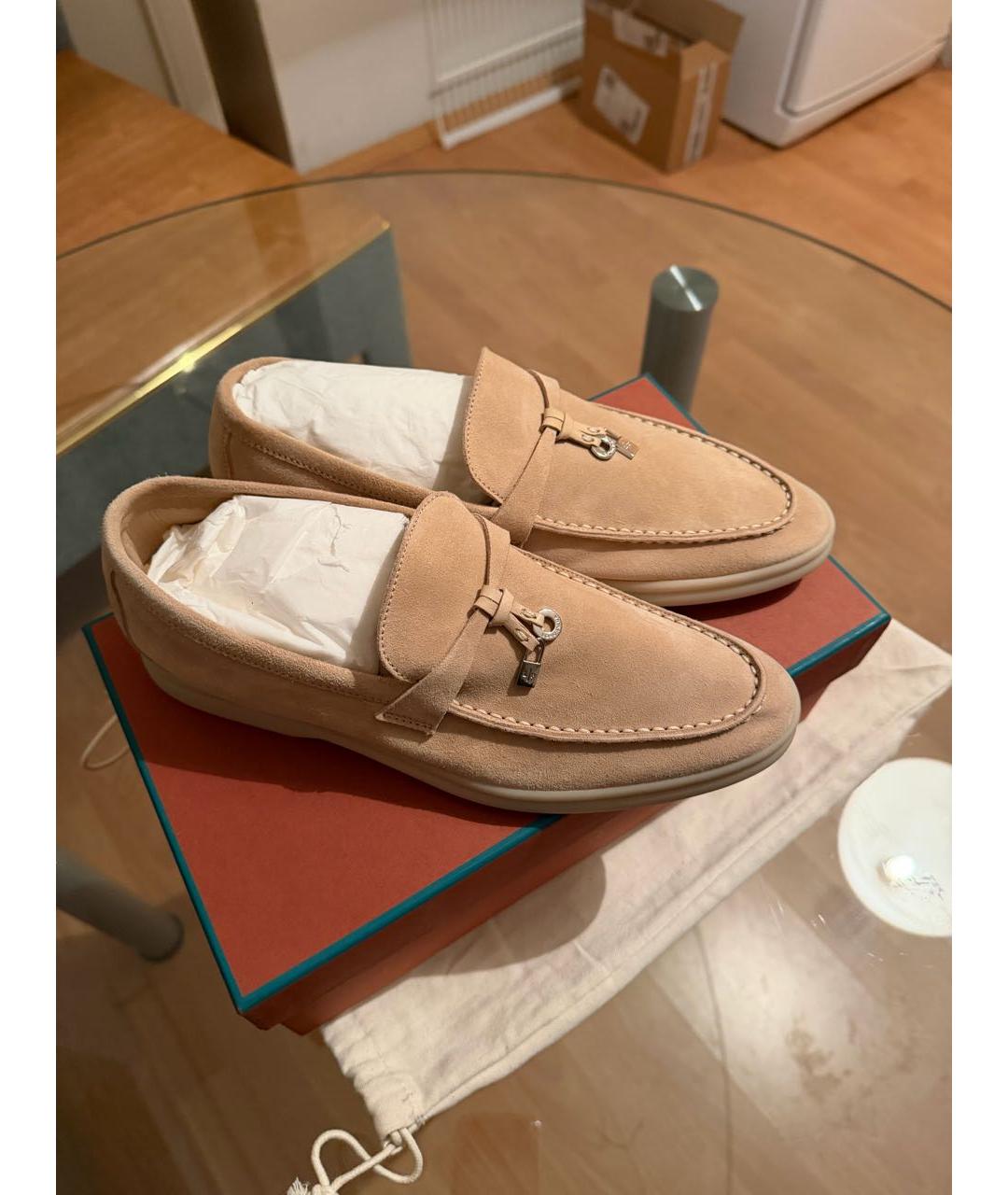 LORO PIANA Бежевые замшевые лоферы, фото 5