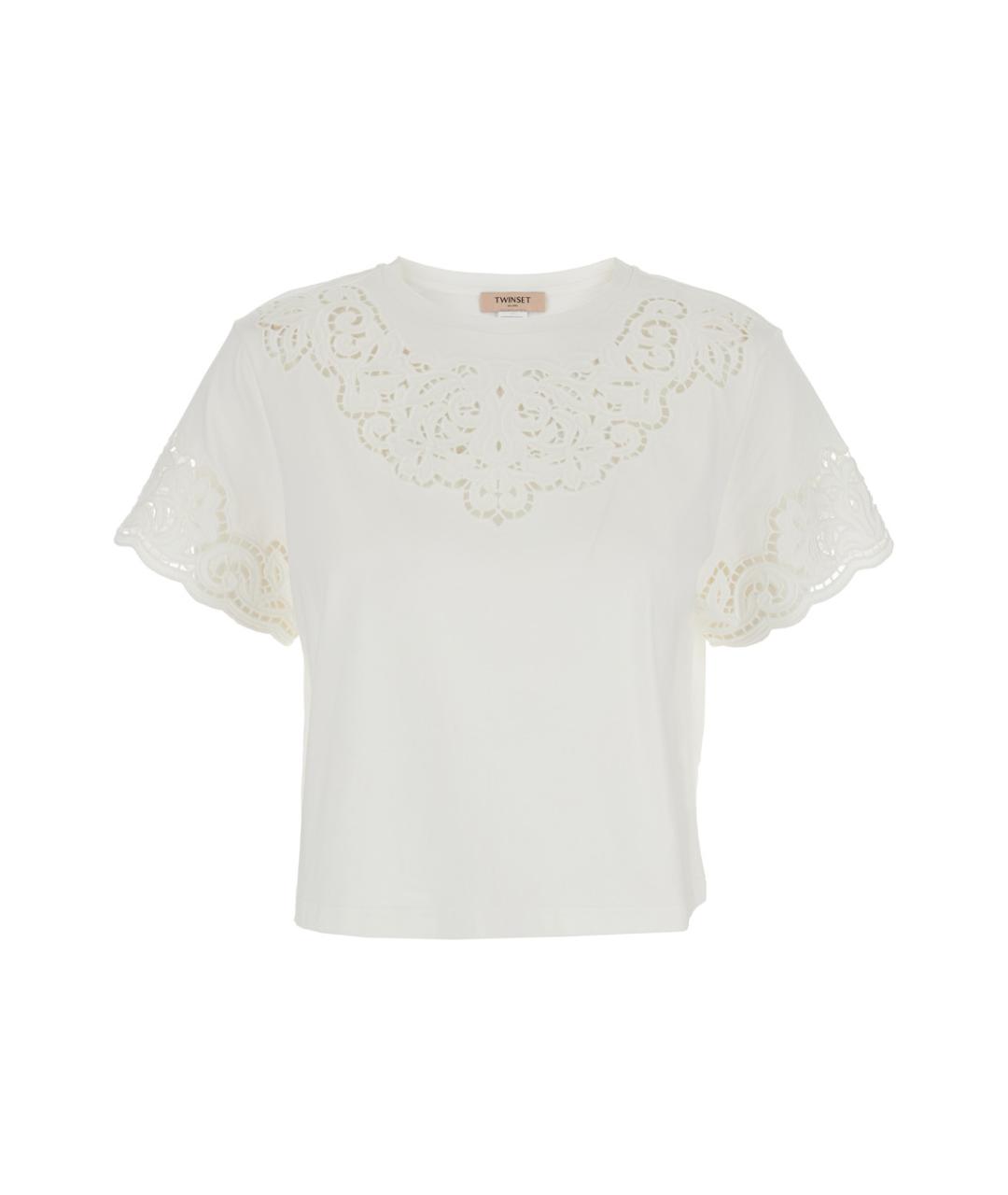 TWIN-SET Белая хлопковая футболка, фото 1