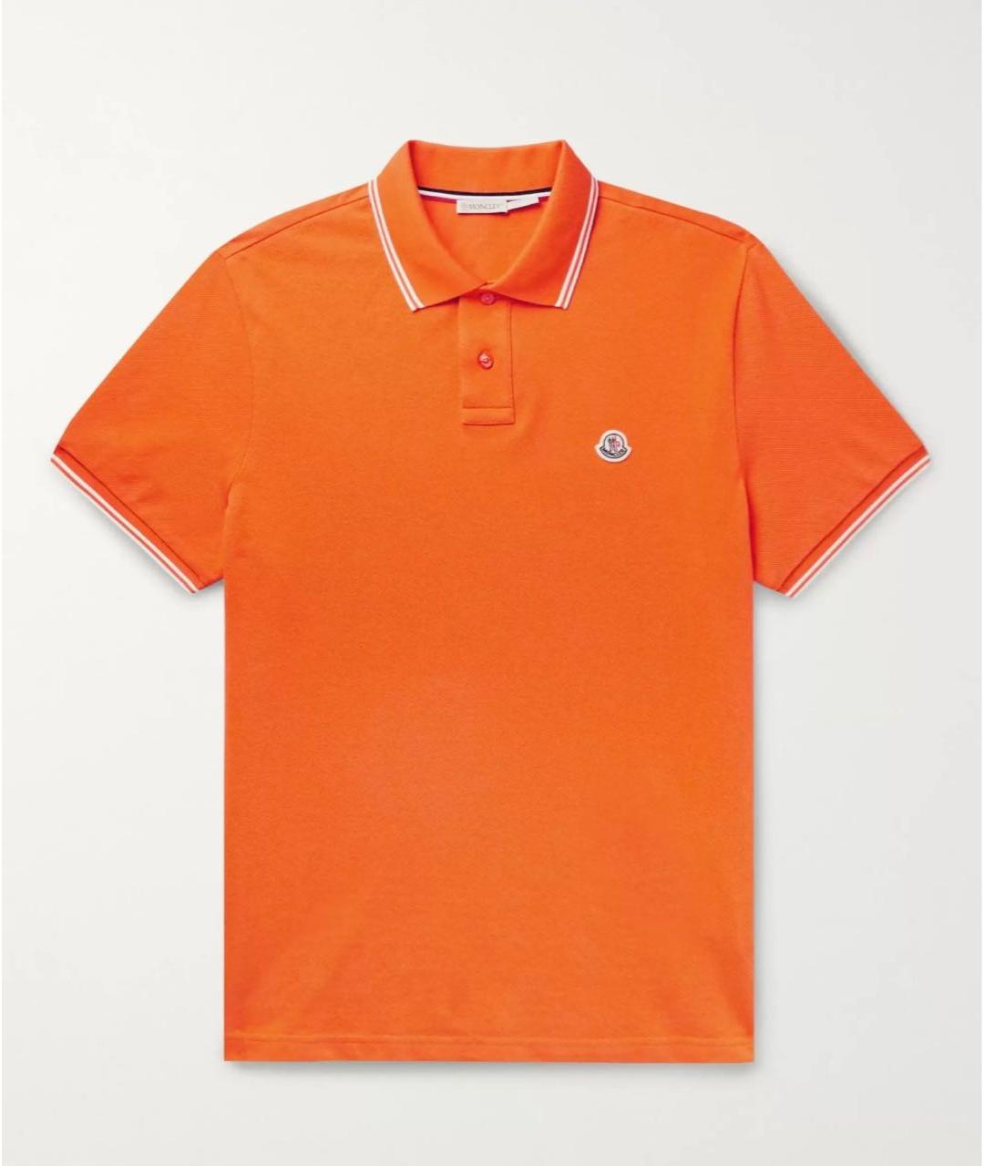 MONCLER Оранжевое хлопковое поло с коротким рукавом, фото 9