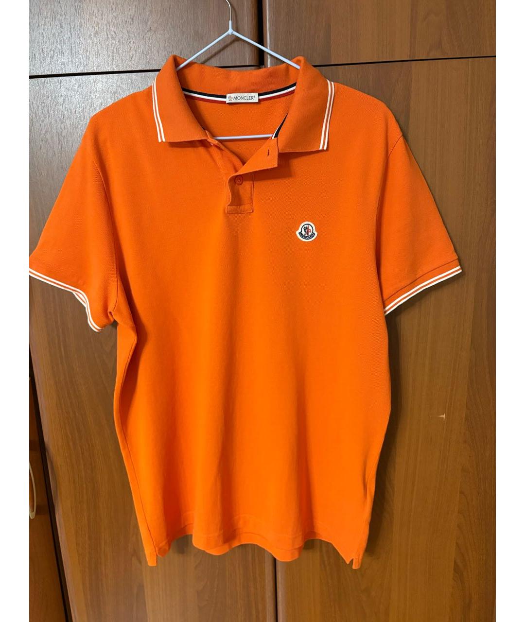 MONCLER Оранжевое хлопковое поло с коротким рукавом, фото 2