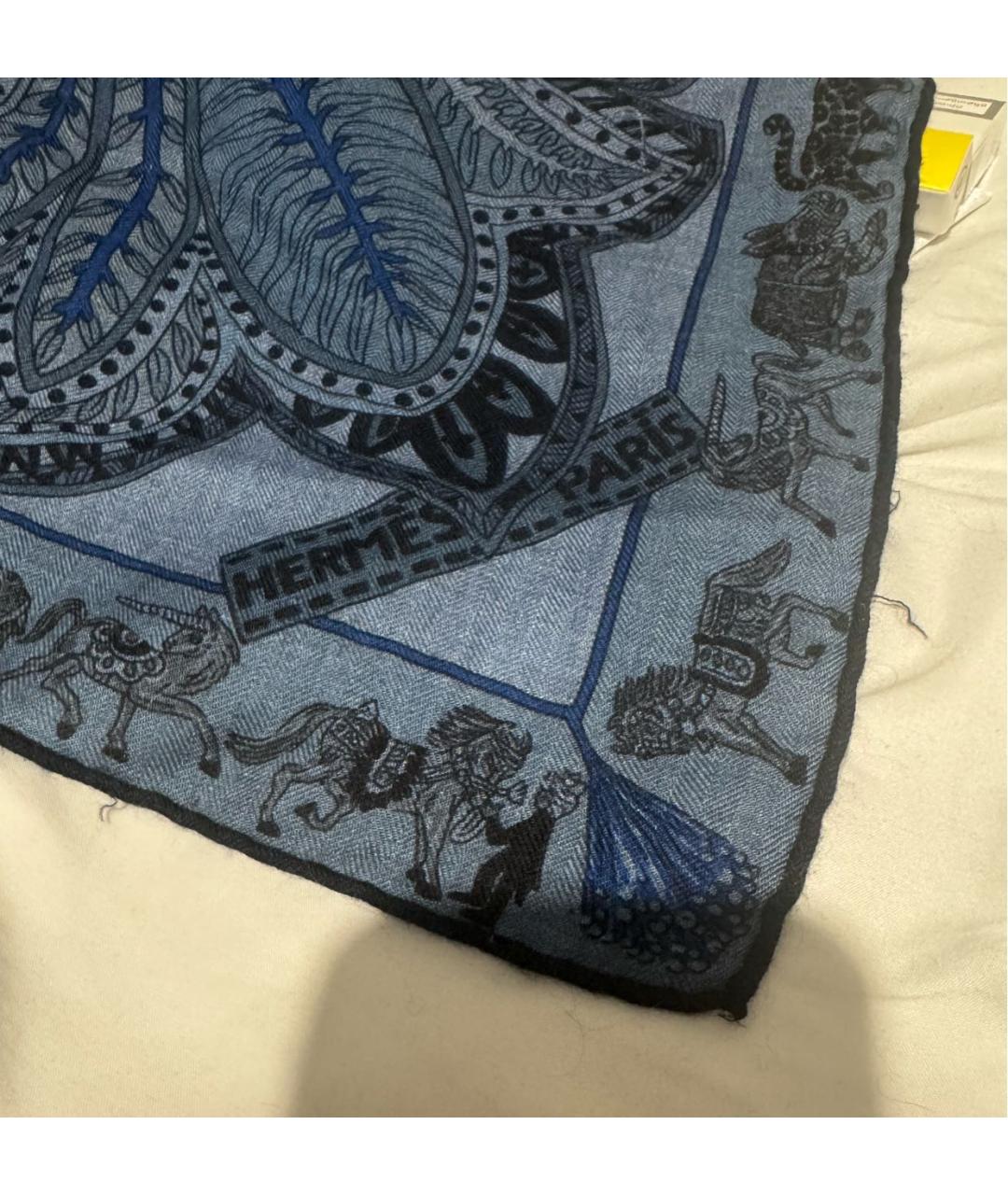 HERMES Синий кашемировый платок, фото 5