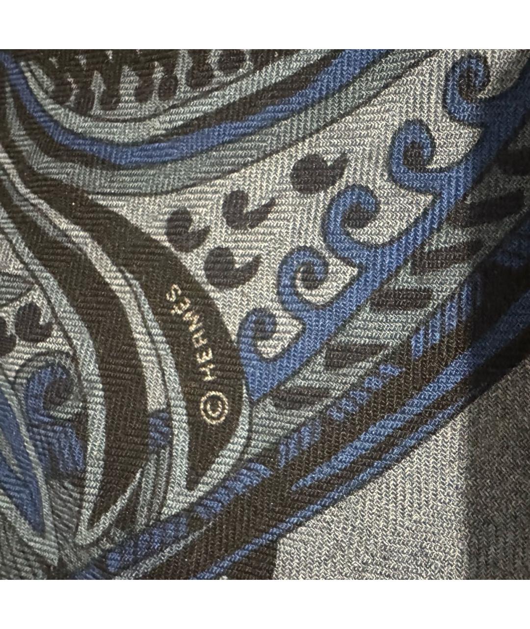 HERMES Синий кашемировый платок, фото 3