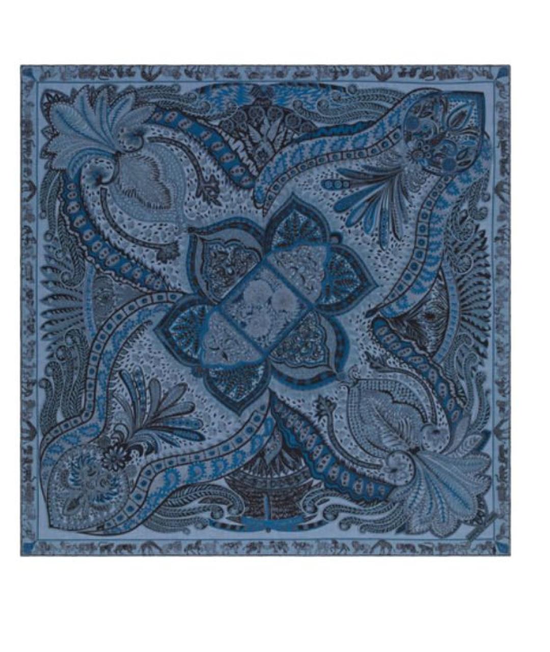 HERMES Синий кашемировый платок, фото 6