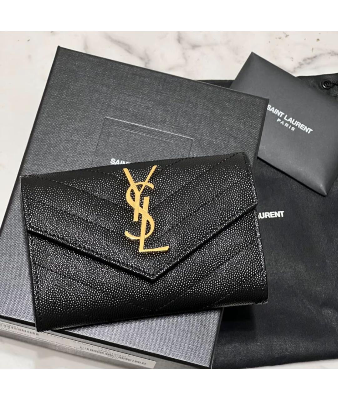 SAINT LAURENT Черный кожаный кошелек, фото 2