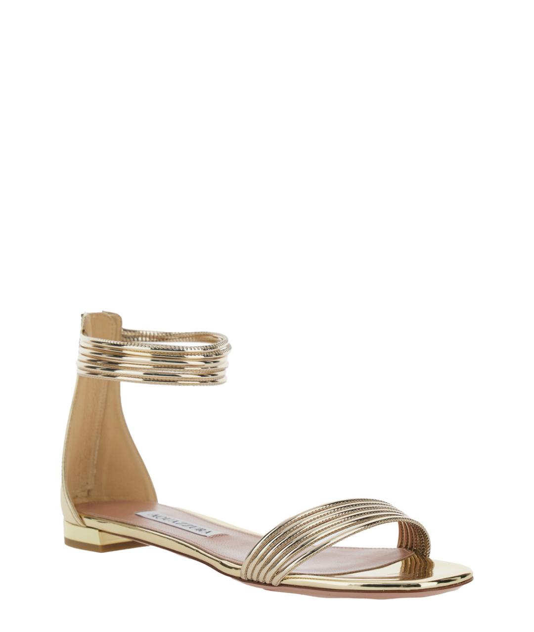 AQUAZZURA Золотые кожаные сандалии, фото 2