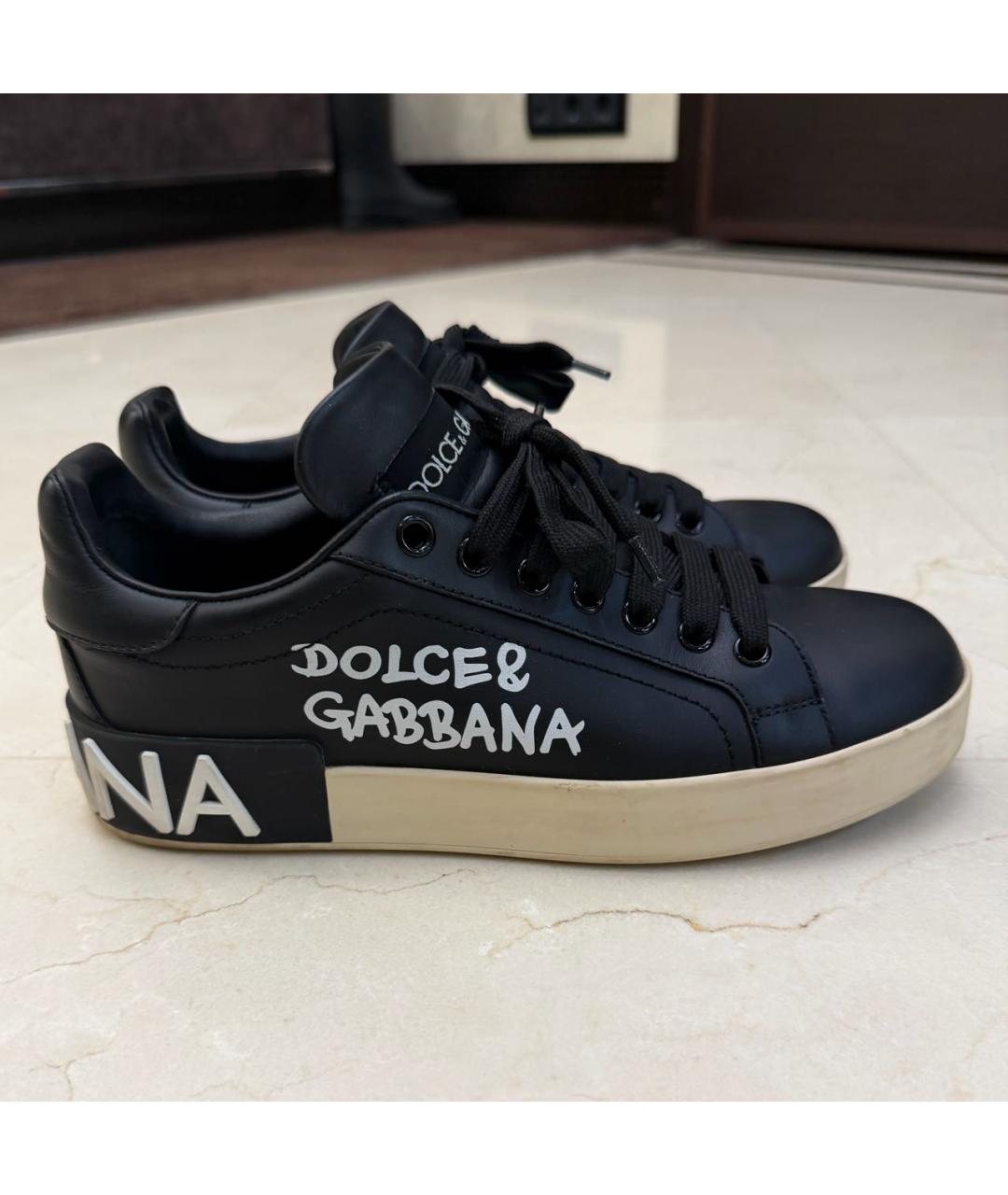 DOLCE&GABBANA Черные кожаные кеды, фото 7