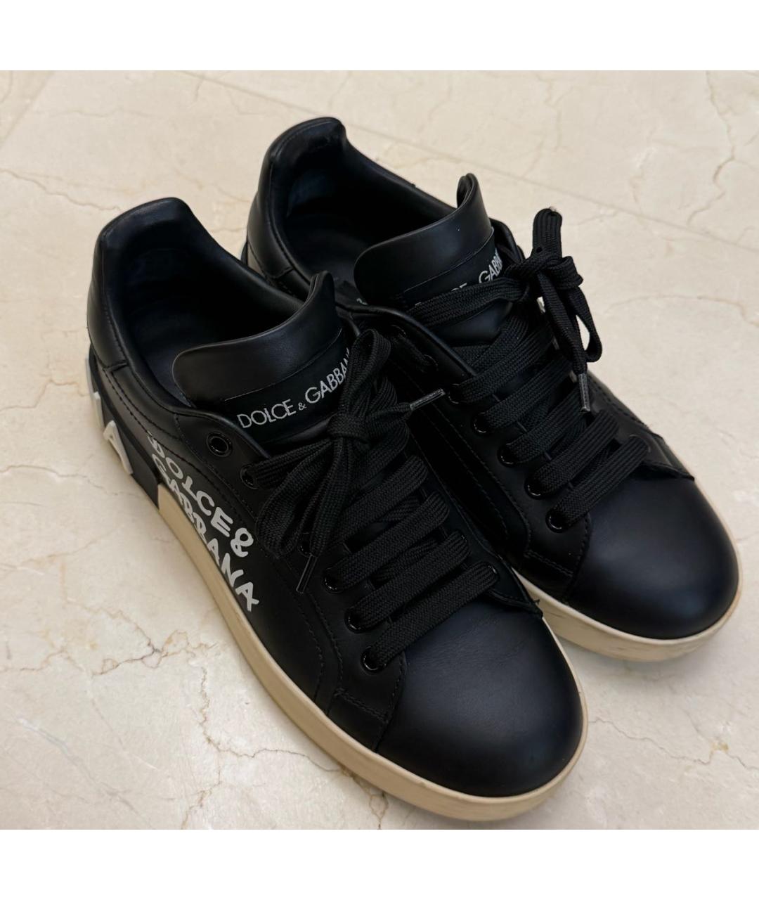 DOLCE&GABBANA Черные кожаные кеды, фото 3
