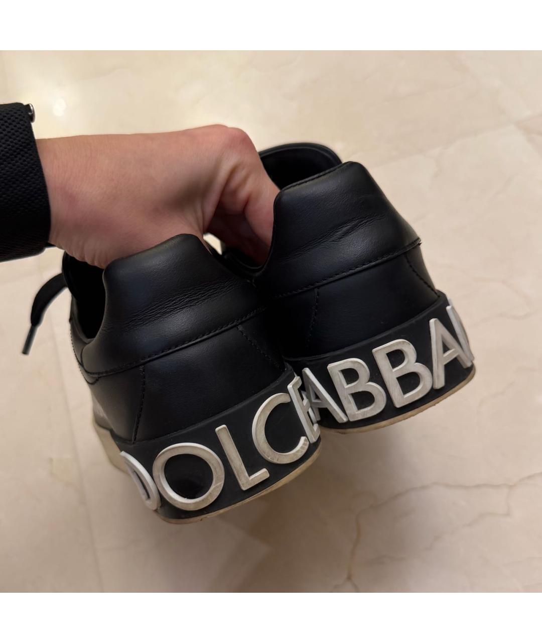 DOLCE&GABBANA Черные кожаные кеды, фото 4