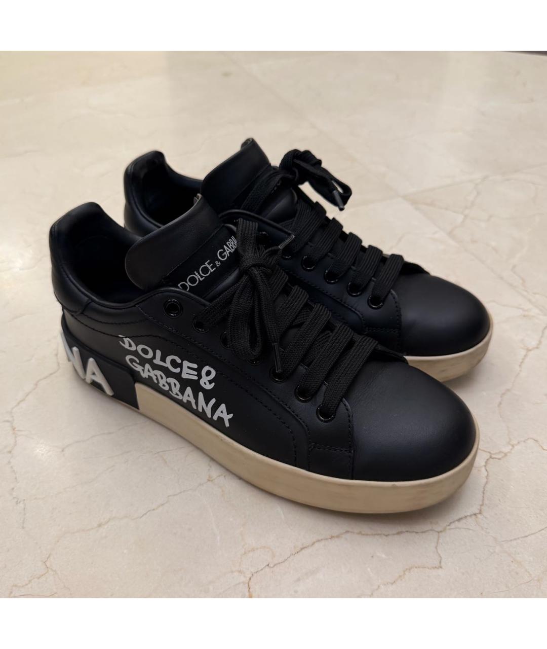 DOLCE&GABBANA Черные кожаные кеды, фото 2