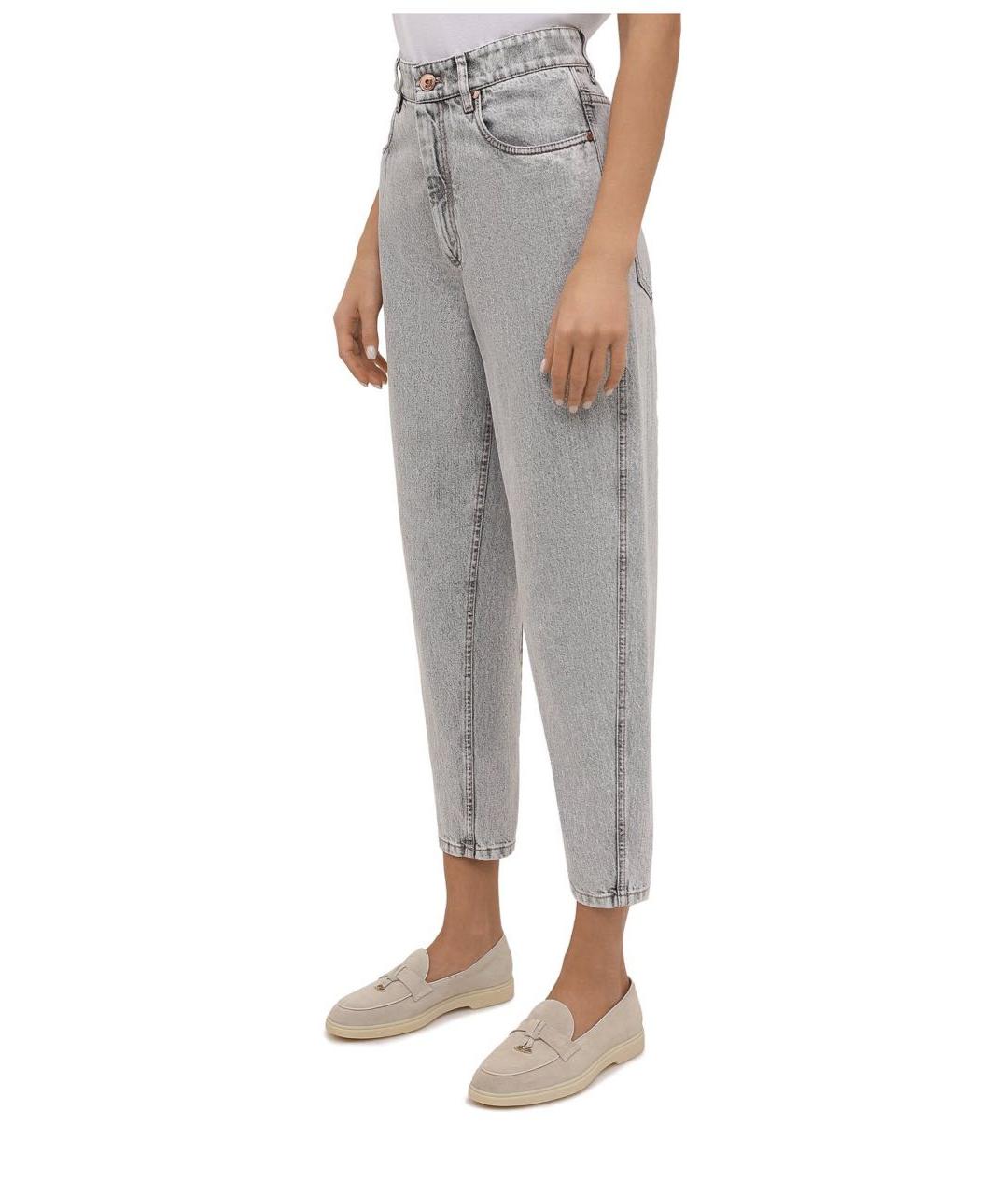 BRUNELLO CUCINELLI Голубые хлопковые прямые джинсы, фото 3