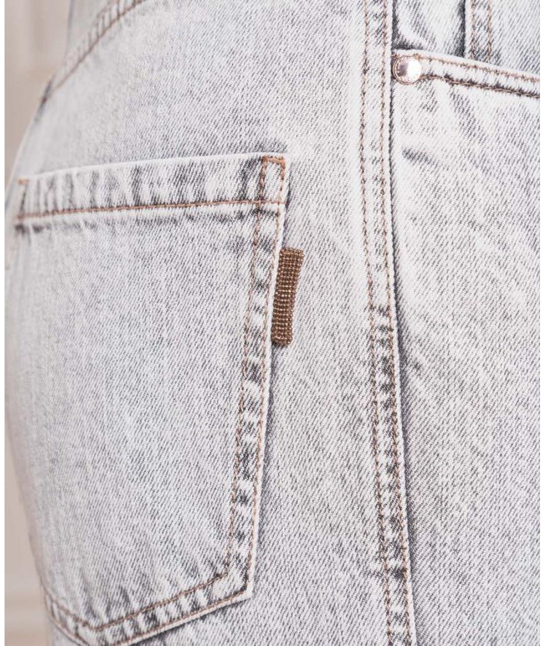 BRUNELLO CUCINELLI Голубые хлопковые прямые джинсы, фото 4