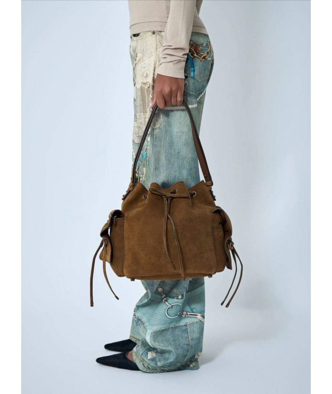 ACNE STUDIOS Коричневая замшевая сумка через плечо, фото 5