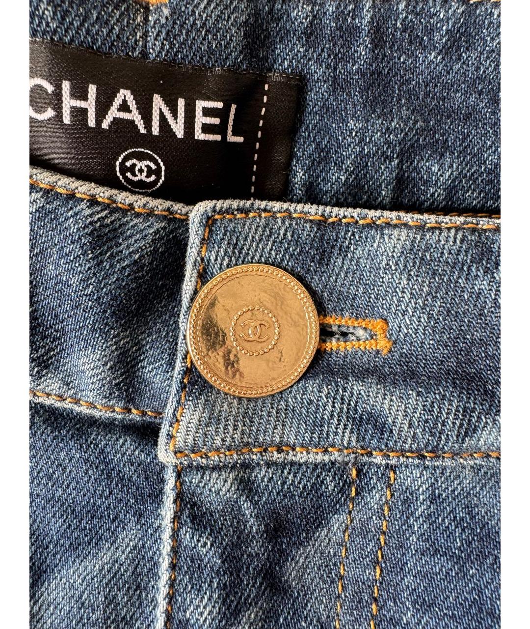 CHANEL Синие хлопко-эластановые прямые джинсы, фото 8