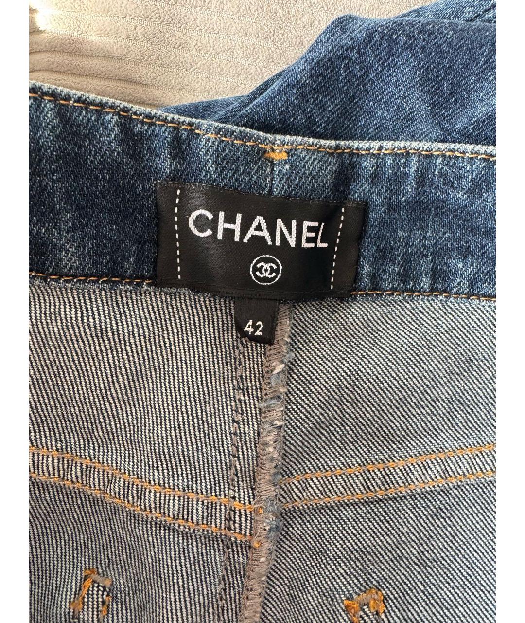 CHANEL Синие хлопко-эластановые прямые джинсы, фото 3