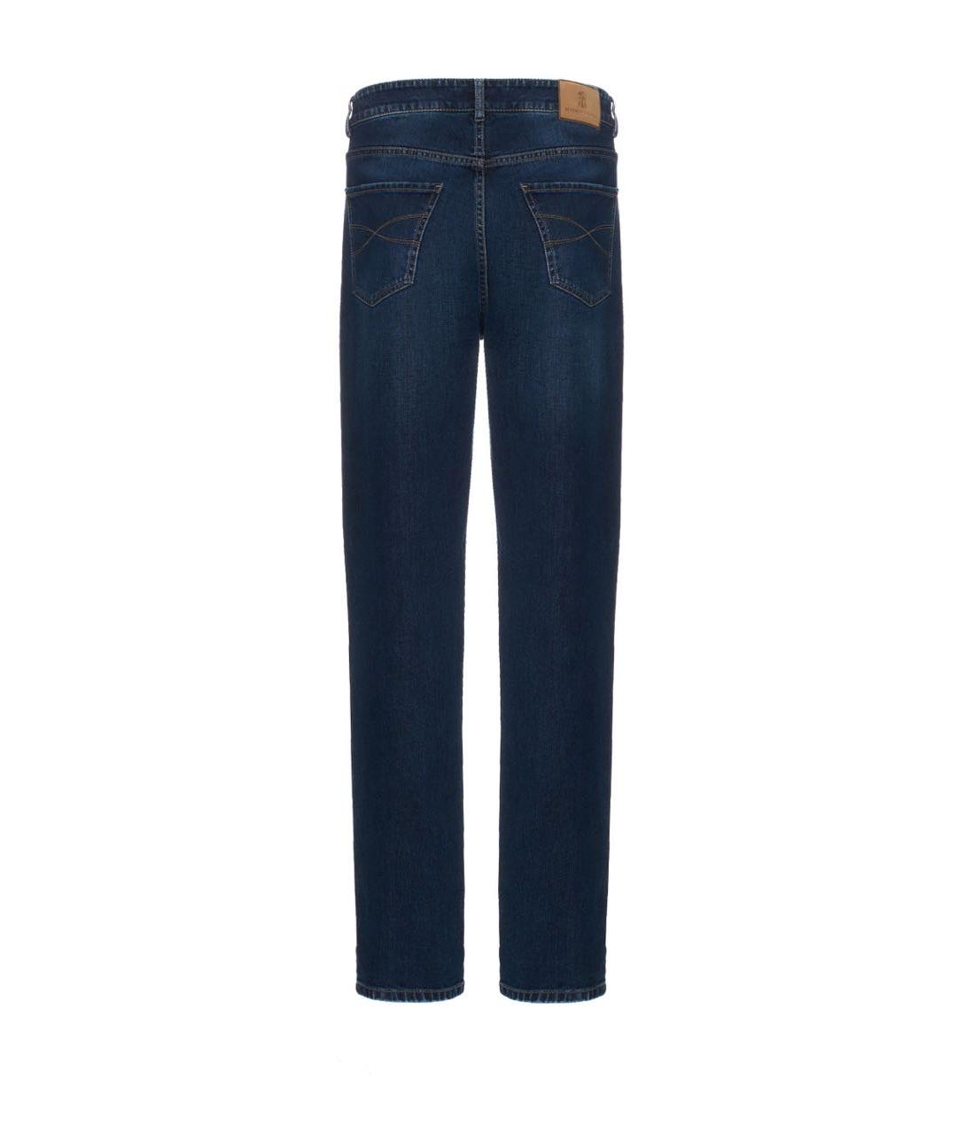 BRUNELLO CUCINELLI Темно-синие хлопковые прямые джинсы, фото 2